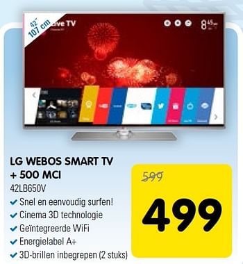 Aanbiedingen Lg webos smart tv + 500 mci 42lb650v - LG - Geldig van 25/03/2015 tot 05/04/2015 bij Maxwell