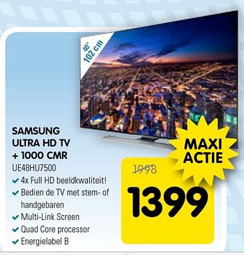 Aanbiedingen Samsung ultra hd tv + 1000 cmr ue48hu7500 - Samsung - Geldig van 25/03/2015 tot 05/04/2015 bij Maxwell