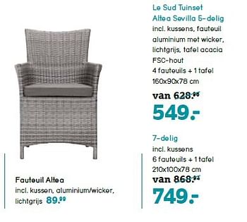 Aanbiedingen Fauteuil altea incl. kussen, aluminium-wicker - Le Sud - Geldig van 26/03/2015 tot 31/08/2015 bij Blokker