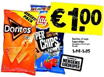 Aanbiedingen Doritos of lays superchips - Doritos - Geldig van 29/03/2015 tot 04/04/2015 bij Plus