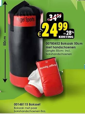 Aanbiedingen Bokszak 50cm met handschoenen - Angel Sports - Geldig van 18/04/2015 tot 03/05/2015 bij ToyChamp