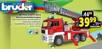 Aanbiedingen 02771 man brandweerladderwagen - Bruder - Geldig van 18/04/2015 tot 03/05/2015 bij ToyChamp