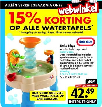Aanbiedingen Little tikes watertafel spiraal - Little Tikes - Geldig van 04/04/2015 tot 19/04/2015 bij Bart Smit