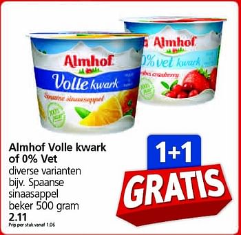 Aanbiedingen Almhof volle kwark of 0% vet - Almhof - Geldig van 07/04/2015 tot 12/04/2015 bij Jan Linders