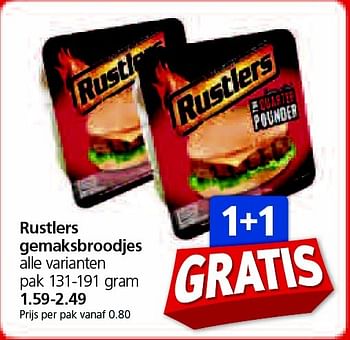 Aanbiedingen Rustlers gemaksbroodjes - Rustlers - Geldig van 07/04/2015 tot 12/04/2015 bij Jan Linders
