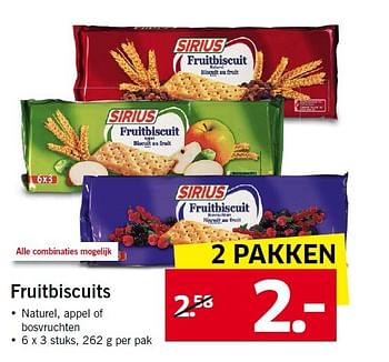 Aanbiedingen Fruitbiscuits - Sirius - Geldig van 06/04/2015 tot 12/04/2015 bij Lidl