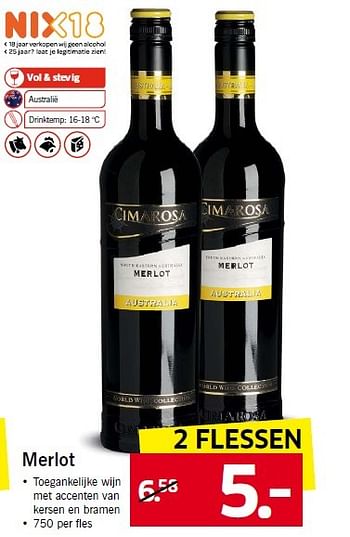 Aanbiedingen Merlot - Rode wijnen - Geldig van 06/04/2015 tot 12/04/2015 bij Lidl