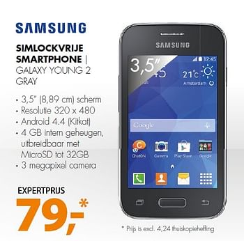 Aanbiedingen Samsung simlockvrije smartphone galaxy young 2 gray - Samsung - Geldig van 06/04/2015 tot 13/04/2015 bij Expert