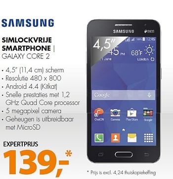 Aanbiedingen Samsung simlockvrije smartphone galaxy core 2 - Samsung - Geldig van 06/04/2015 tot 13/04/2015 bij Expert