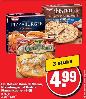 Aanbiedingen Dr. oetker casa di mama, pizzaburger of bistro flammkuchen - Dr. Oetker - Geldig van 08/04/2015 tot 14/04/2015 bij Hoogvliet