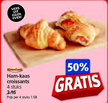 Aanbiedingen Ham-kaas croissants - Korengoud - Geldig van 07/04/2015 tot 12/04/2015 bij Jan Linders