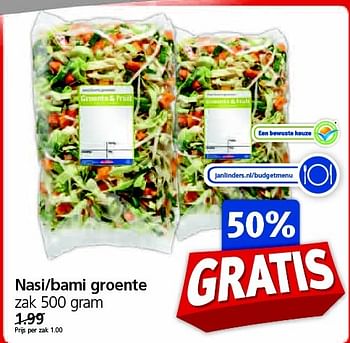 Aanbiedingen Nasi-bami groente - Huismerk - Jan Linders - Geldig van 07/04/2015 tot 12/04/2015 bij Jan Linders
