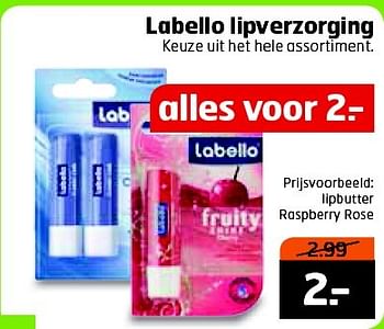 Aanbiedingen Labello lipverzorging lipbutter Raspberry Rose - Labello - Geldig van 07/04/2015 tot 12/04/2015 bij Trekpleister