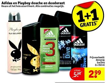 Aanbiedingen Adidas en playboy douche en deodorant - Adidas - Geldig van 07/04/2015 tot 19/04/2015 bij Kruidvat