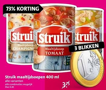 Aanbiedingen Struik maaltijdsoepen 400 ml - Struik - Geldig van 13/04/2015 tot 14/04/2015 bij C1000