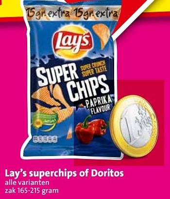 Aanbiedingen Lay`s superchips of doritos - Lay's - Geldig van 13/04/2015 tot 14/04/2015 bij C1000