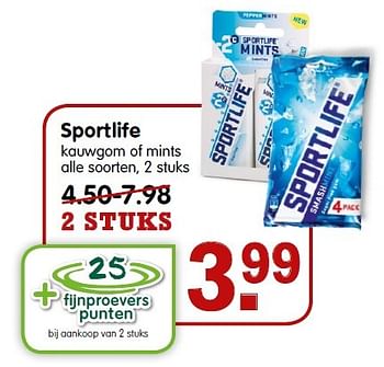 Aanbiedingen Sportlife kauwgom of mints - Sportlife - Geldig van 12/04/2015 tot 18/04/2015 bij Em-té
