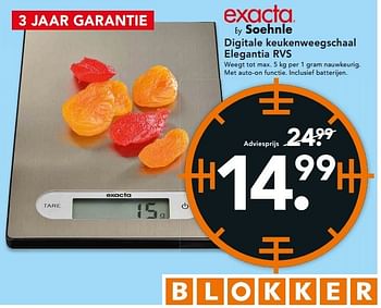 Aanbiedingen Exacta digitale keukenweegschaal elegantia rvs - Exacta - Geldig van 13/04/2015 tot 22/04/2015 bij Blokker