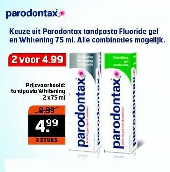 Aanbiedingen Keuze uit parodontax tandpasta fluoride gel en whitening - Parodontax - Geldig van 28/10/2014 tot 09/11/2014 bij Trekpleister