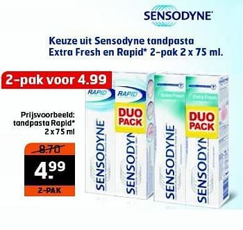 Aanbiedingen Keuze uit sensodyne tandpasta extra fresh en rapid - Sensodyne - Geldig van 28/10/2014 tot 09/11/2014 bij Trekpleister