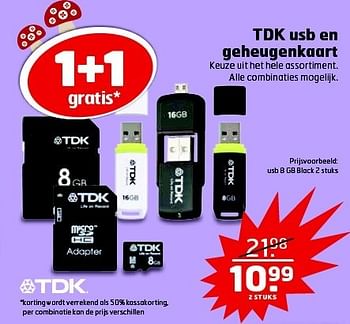 Aanbiedingen Tdk usb en geheugenkaart - TDK - Geldig van 28/10/2014 tot 09/11/2014 bij Trekpleister