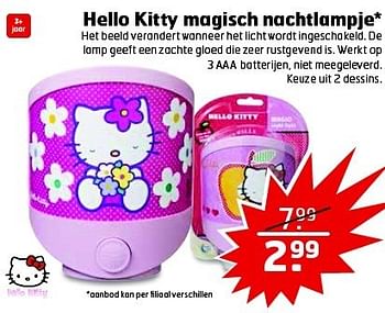 Aanbiedingen Hello kitty magisch nachtlampje - Hello kitty - Geldig van 28/10/2014 tot 09/11/2014 bij Trekpleister