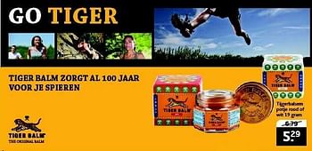 Aanbiedingen Tiger balm zorgt al 100 jaar voor je spieren - Tiger Balm - Geldig van 28/10/2014 tot 09/11/2014 bij Trekpleister
