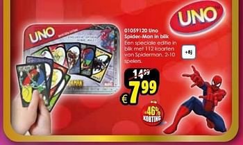 Aanbiedingen Uno spider-man in blik - Mattel - Geldig van 06/12/2014 tot 14/12/2014 bij ToyChamp