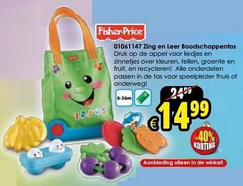 Aanbiedingen Zing en leer boodschappentas - Fisher-Price - Geldig van 06/12/2014 tot 14/12/2014 bij ToyChamp