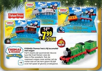Aanbiedingen Thomas trek + rij locomotief met wagon - Fisher-Price - Geldig van 06/12/2014 tot 14/12/2014 bij ToyChamp