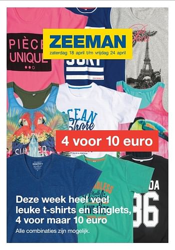 Aanbiedingen Leuke t-shirts en singlets - Huismerk - Zeeman  - Geldig van 17/04/2015 tot 25/04/2015 bij Zeeman