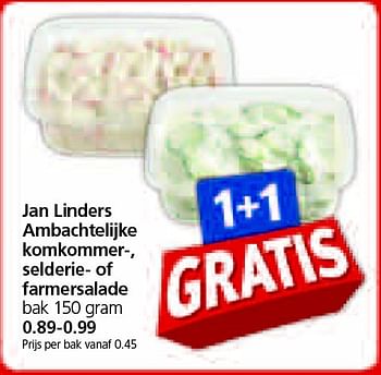 Aanbiedingen Jan linders ambachtelijke komkommer-, selderie- of farmersalade - Huismerk - Jan Linders - Geldig van 13/04/2015 tot 19/04/2015 bij Jan Linders