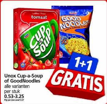 Aanbiedingen Unox cup-a-soup of goodnoodles - Unox - Geldig van 13/04/2015 tot 19/04/2015 bij Jan Linders