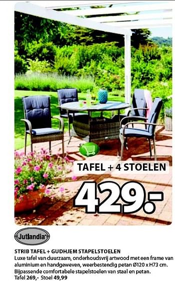 Aanbiedingen Strib tafel + gudhjem stapelstoelen - Jutlandia - Geldig van 13/04/2015 tot 19/04/2015 bij Jysk