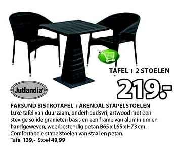 Aanbiedingen Farsund bistrotafel + arendal stapelstoelen - Jutlandia - Geldig van 13/04/2015 tot 19/04/2015 bij Jysk