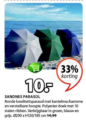 Aanbiedingen Sandnes parasol - Huismerk - Jysk - Geldig van 13/04/2015 tot 19/04/2015 bij Jysk