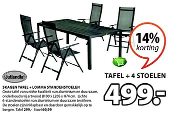 Aanbiedingen Skagen tafel + lomma standenstoelen - Jutlandia - Geldig van 13/04/2015 tot 19/04/2015 bij Jysk