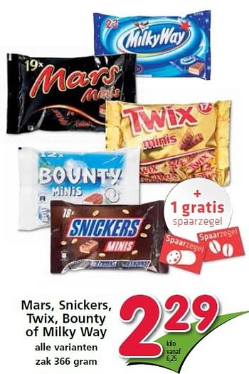 Aanbiedingen Mars, snickers, twix, bounty of milky way - Mars - Geldig van 16/04/2015 tot 22/04/2015 bij Attent