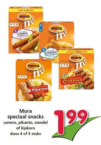 Aanbiedingen Mora speciaal snacks carrero, pikanto, viandel of kipkorn - Mora - Geldig van 16/04/2015 tot 22/04/2015 bij Attent