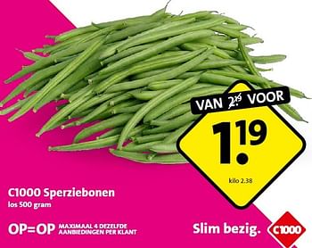 Aanbiedingen C1000 sperziebonen - Huismerk - C1000 Supermarkten - Geldig van 20/04/2015 tot 21/04/2015 bij C1000