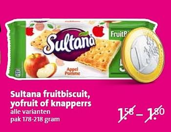 Aanbiedingen Sultana fruitbiscuit, yofruit of knapperrs - Sultana - Geldig van 20/04/2015 tot 21/04/2015 bij C1000