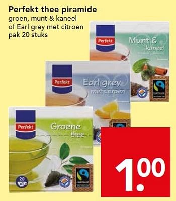 Aanbiedingen Perfekt thee piramide groen, munt + kaneel of earl grey met citroen - Perfekt - Geldig van 19/04/2015 tot 25/04/2015 bij Deen Supermarkten