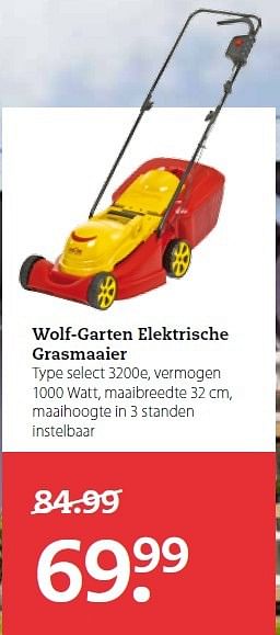 Aanbiedingen Wolf-garten elektrische grasmaaier select 3200e - Wolf Garten - Geldig van 13/04/2015 tot 26/04/2015 bij Boerenbond