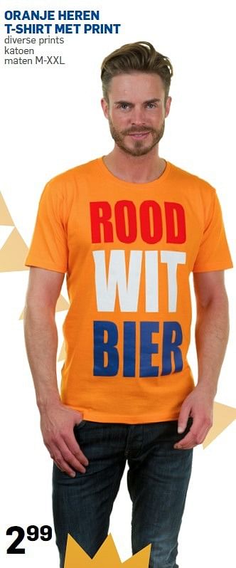Aanbiedingen Oranje heren t-shirt met print - Huismerk - Action - Geldig van 09/04/2015 tot 27/04/2015 bij Action