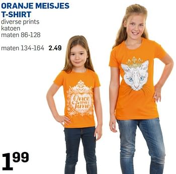 Aanbiedingen Oranje meisjes t-shirt - Huismerk - Action - Geldig van 09/04/2015 tot 27/04/2015 bij Action