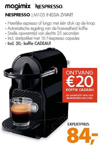 Aanbiedingen Magimix nespresso m105 inissia zwart - Magimix - Geldig van 20/04/2015 tot 26/04/2015 bij Expert