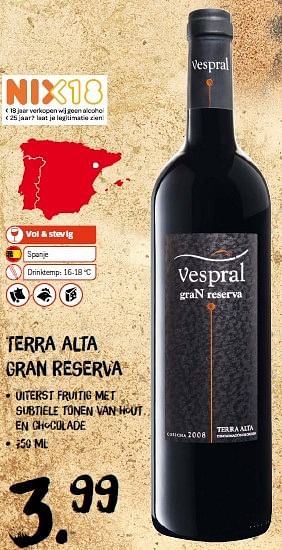 Aanbiedingen Terra alta gran reserva - Rode wijnen - Geldig van 20/04/2015 tot 26/04/2015 bij Lidl