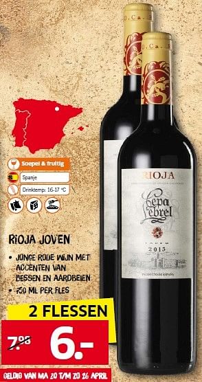 Aanbiedingen Rioja joven - Rode wijnen - Geldig van 20/04/2015 tot 26/04/2015 bij Lidl