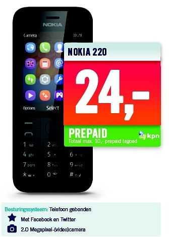Aanbiedingen Nokia 220 - Nokia - Geldig van 20/04/2015 tot 26/04/2015 bij The Phone House