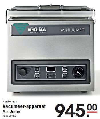 Aanbiedingen Henkelman vacumeer-apparaat mini jumbo - Henkelman - Geldig van 09/04/2015 tot 27/04/2015 bij Sligro